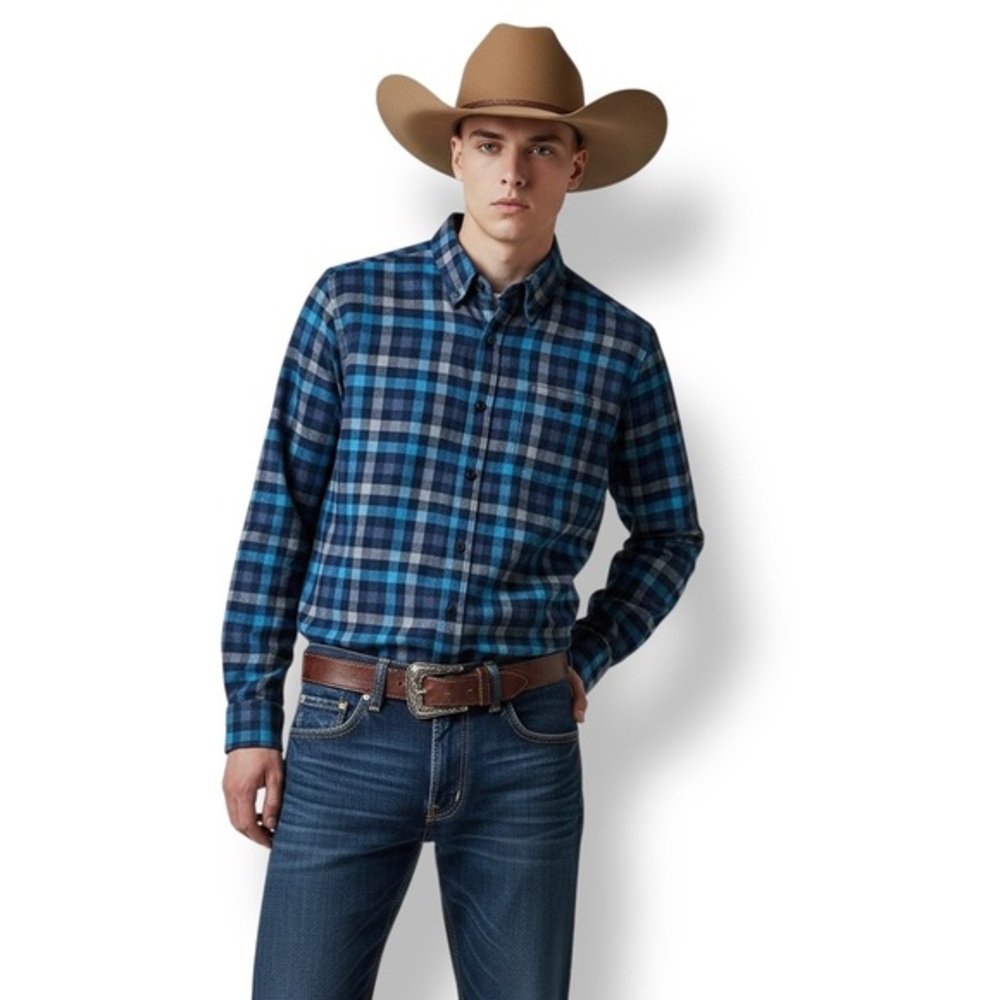 4/$20 Weatherproof Vintage Blue Plaid Button Down Shirt Flannel Large